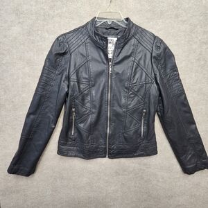 Made By Johnny Moto Faux Leather Zip Jacket Black Womens Medium Quilted Panels